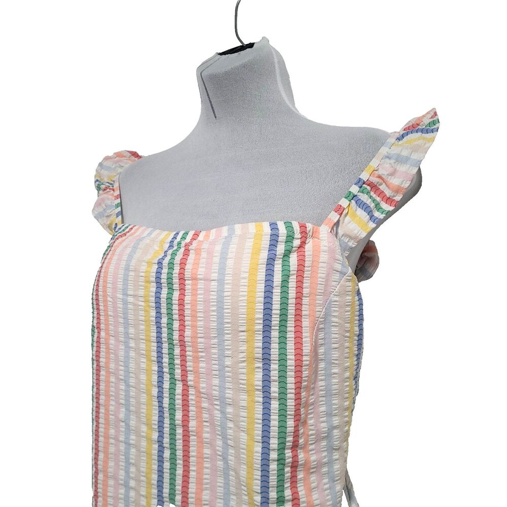 J crew Striped Seersucker Swimsuit 1pc 12 Rainbow Stretch Flutter Sleeves Preppy - Picture 2 of 12